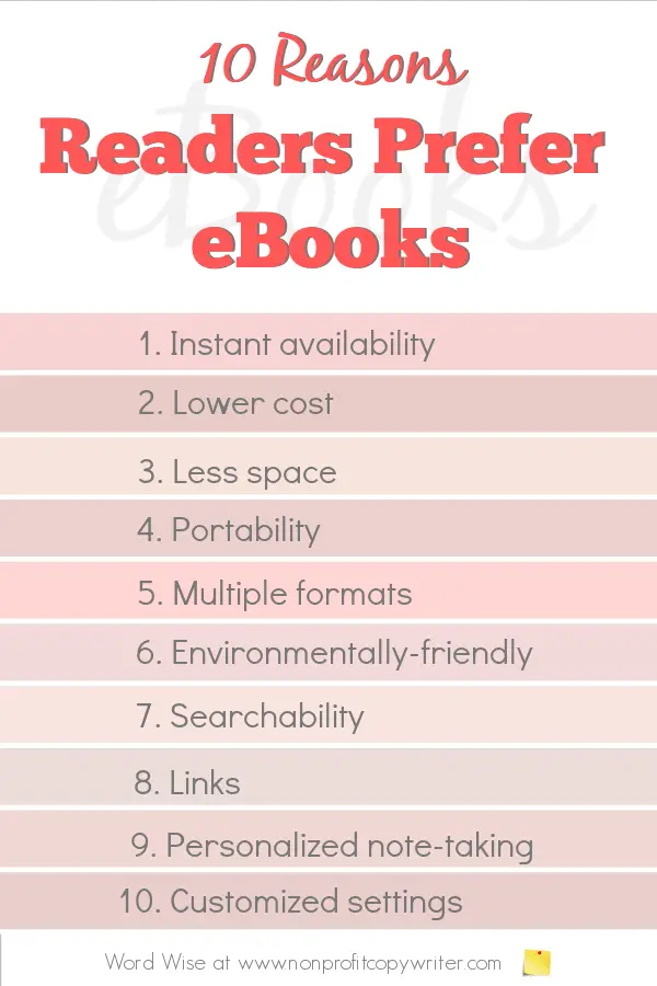 10 reasons readers prefer ebooks over print with Word Wise at Nonprofit Copywriter #WritingTips #WritingABook