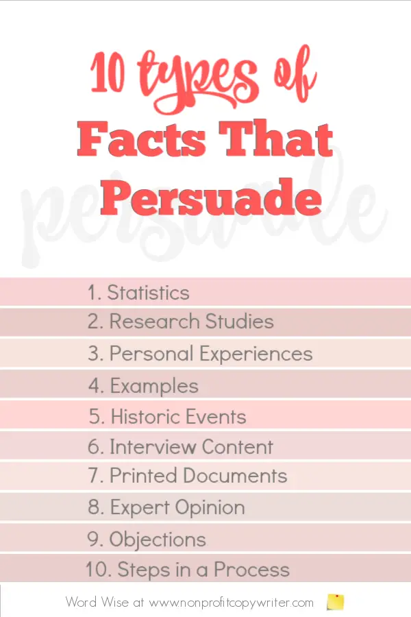 10 kinds of facts that persuade with Word Wise at Nonprofit Copywriter #WritingTips #PersuasiveWriting #Copywriting