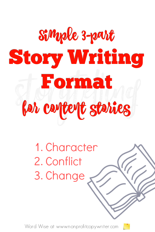 Use this simple 3-part story writing format to write powerful content stories with Word Wise at Nonprofit Copywriter #WritingTips #ContentWriting #Storytelling