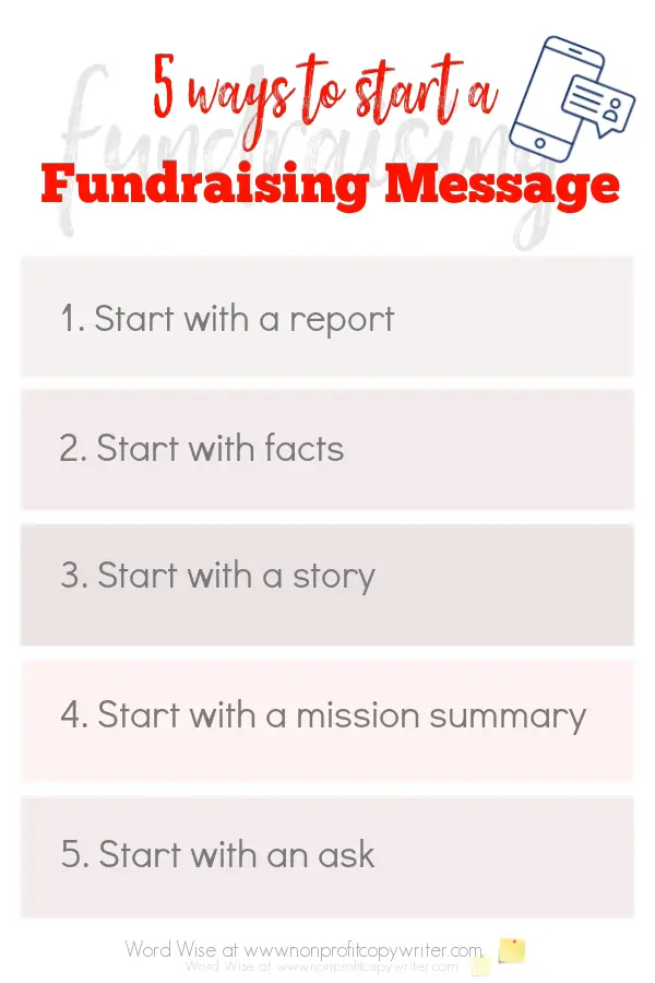 5 ways to start fundraising messages with Word Wise at Nonprofit Copywriter #WritingTips #nonprofits