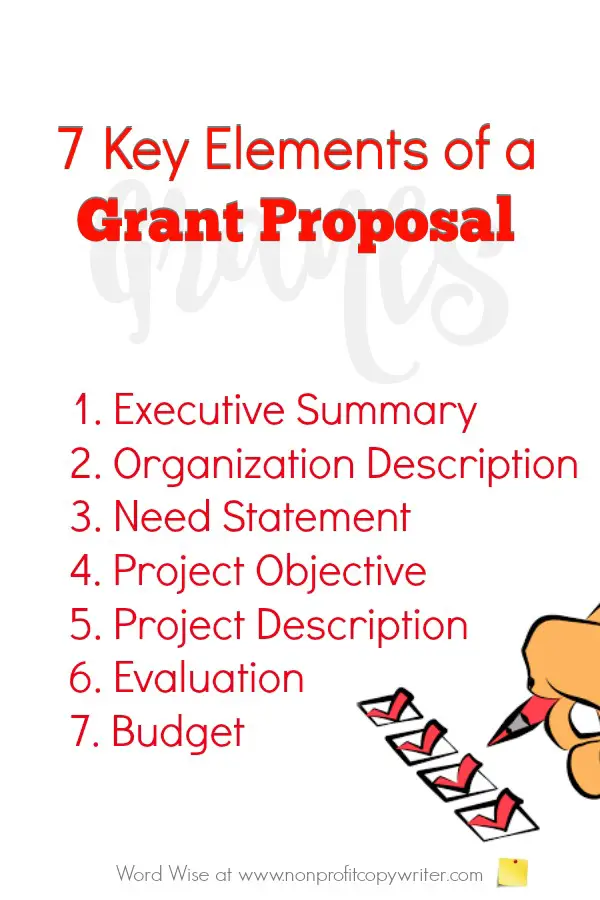 Grant Writing Made Simple: 7 keys elements of a grant proposal for writing grants with Word Wise at Nonprofit Copywriter #WritingTips