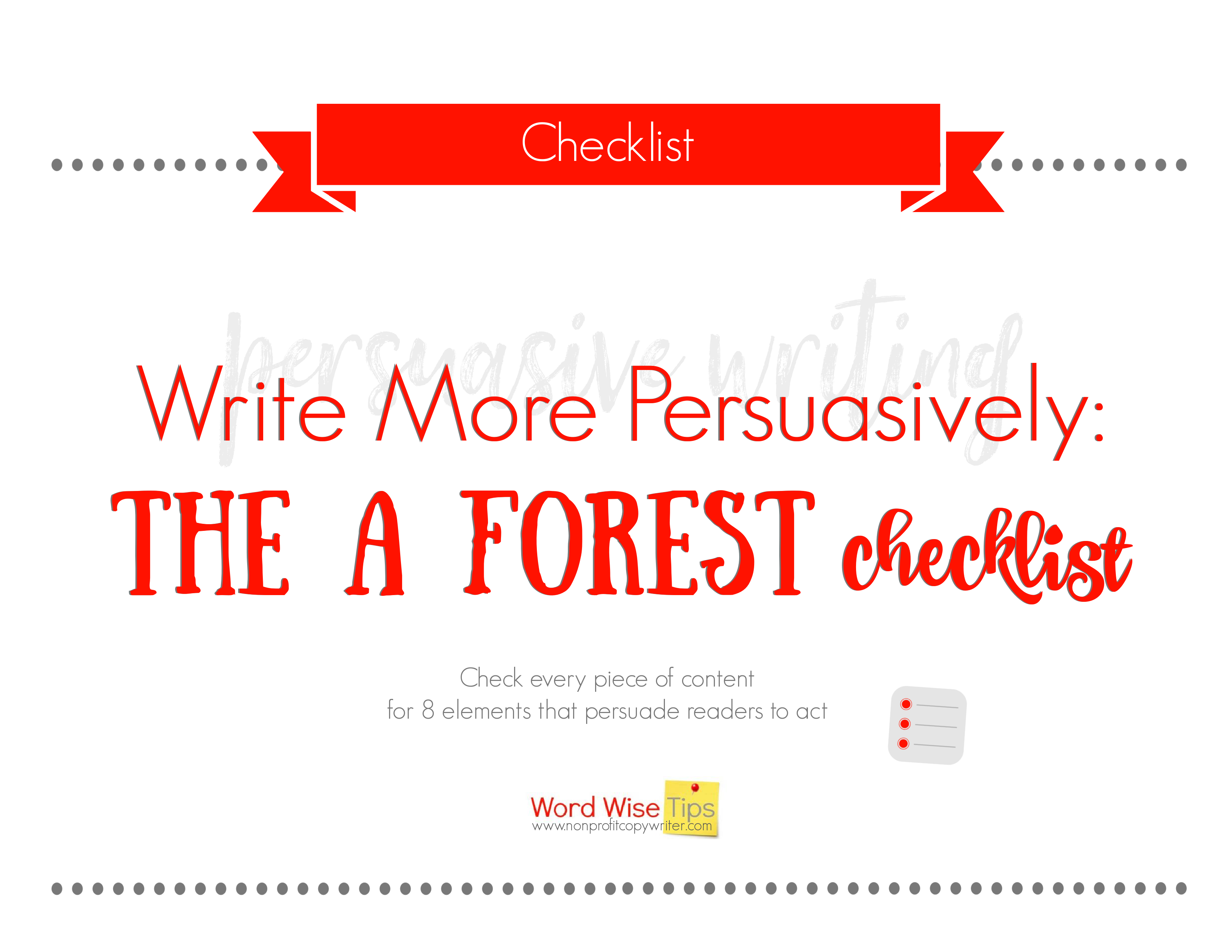 FREE #PersuasiveWriting Checklist with Word Wise at Nonprofit Copywriter #WritingTips #Downloadables #Printables #Copywriting #ContentWriting