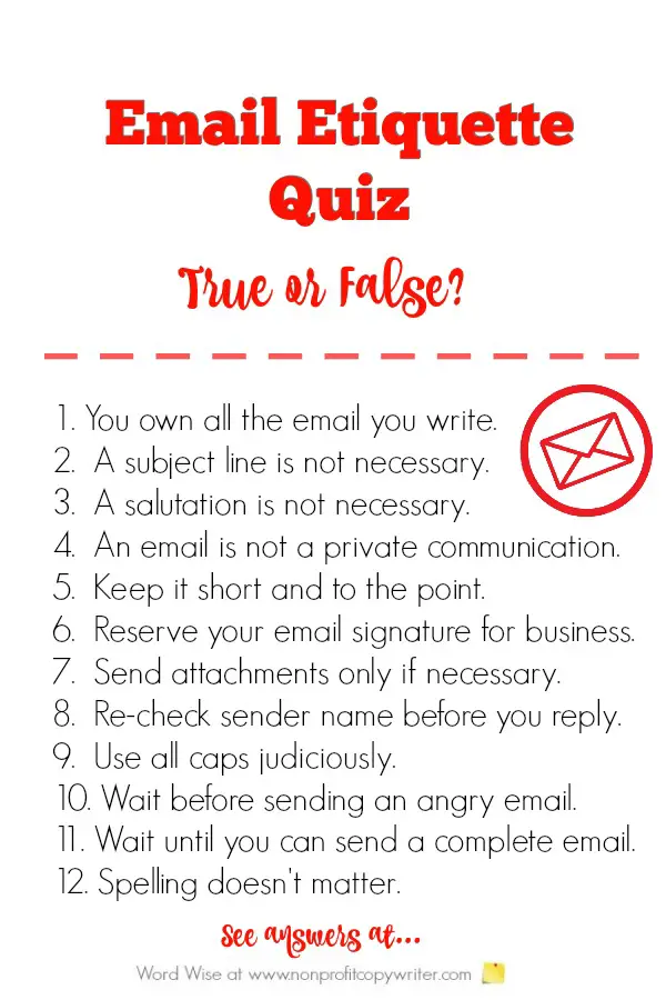 Take this Email Etiquette Quiz for email #WritingTips with Word Wise at Nonprofit Copywriter