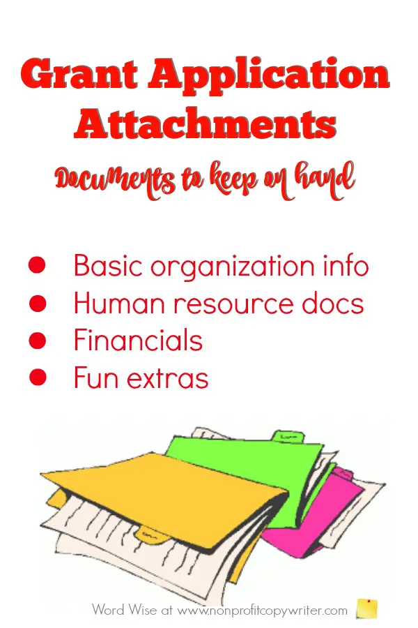 Checklist for Grant Application Attachments from Word Wise at Nonprofit Copywriter. Get organized and save time! #WritingTips #GrantWriting