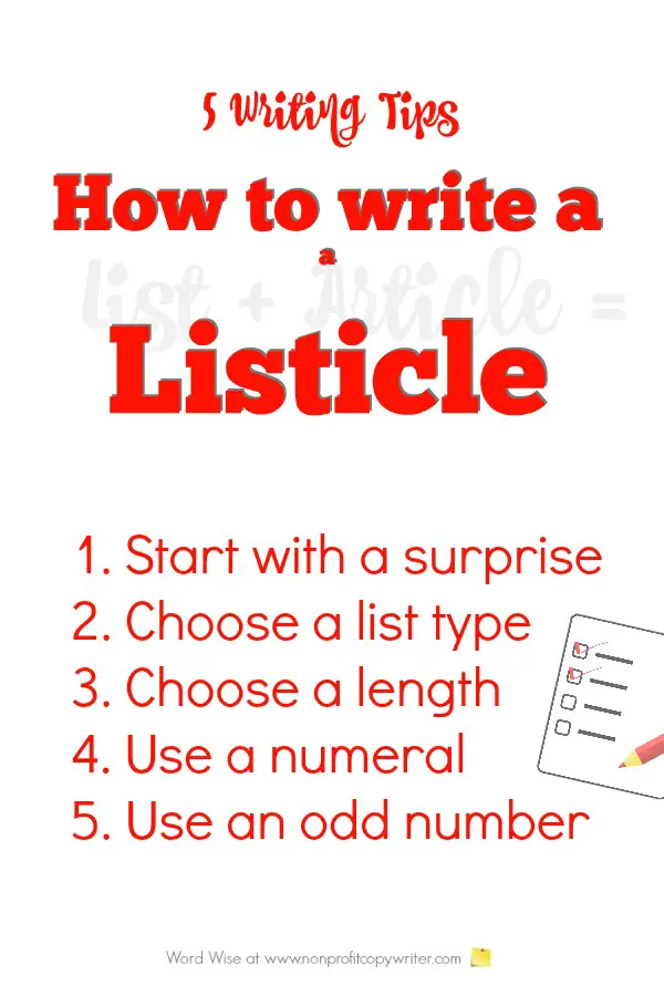 How to write a listicle: 5 article writing tips for this unique type of article or blog post with Word Wise at Nonprofit Copywriter
