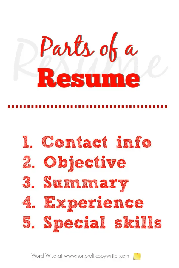 5 parts of a resume with Word Wise at Nonprofit Copywriter