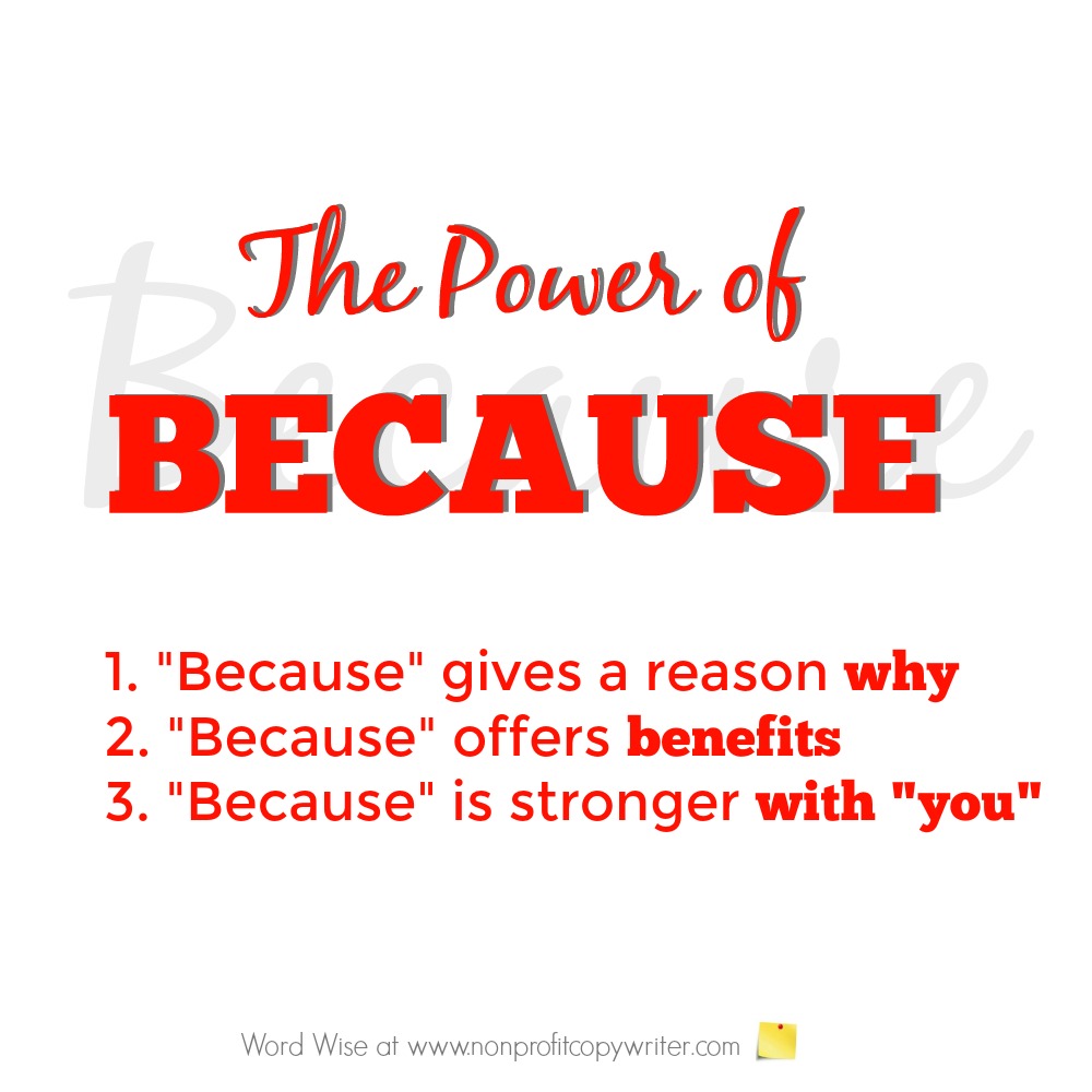 Why the Power of "Because" is persuasive with Word Wise at Nonprofit Copywriter
