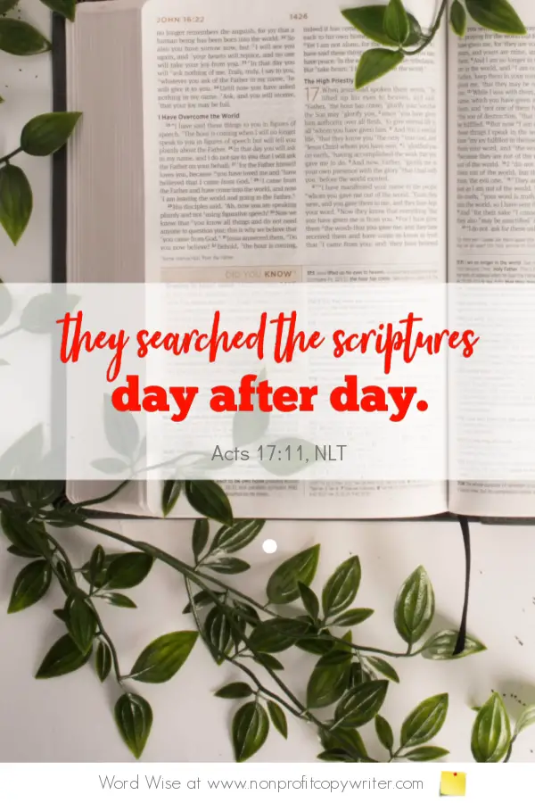 The Search Engine: a #devotional for #writers based on Acts 17:11 with Word Wise at Nonprofit Copywriter #ChristianWriting #FreelanceWriting