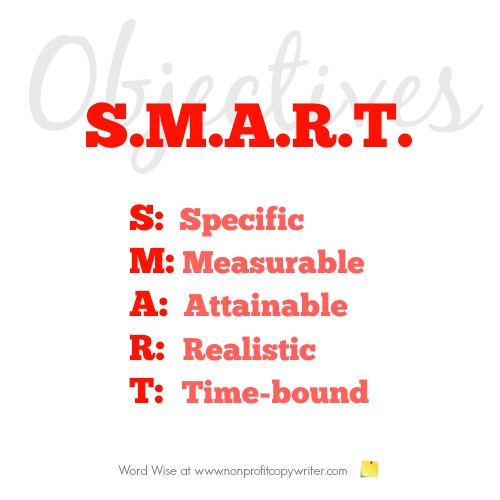 5 important tips for writing objectives using S.M.A.R.T. criteria with Word Wise at Nonprofit Copywriter