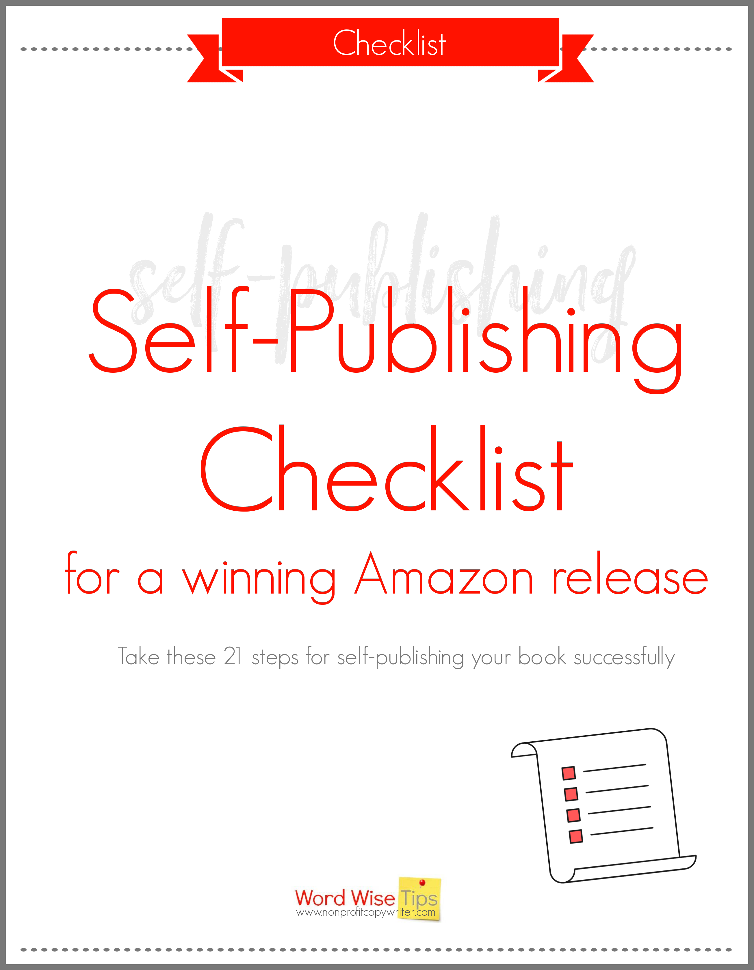 Self-publishing checklist with Word Wise at Nonprofit Copywriter #WritingTips #WritingABook #eBooks #Amazon