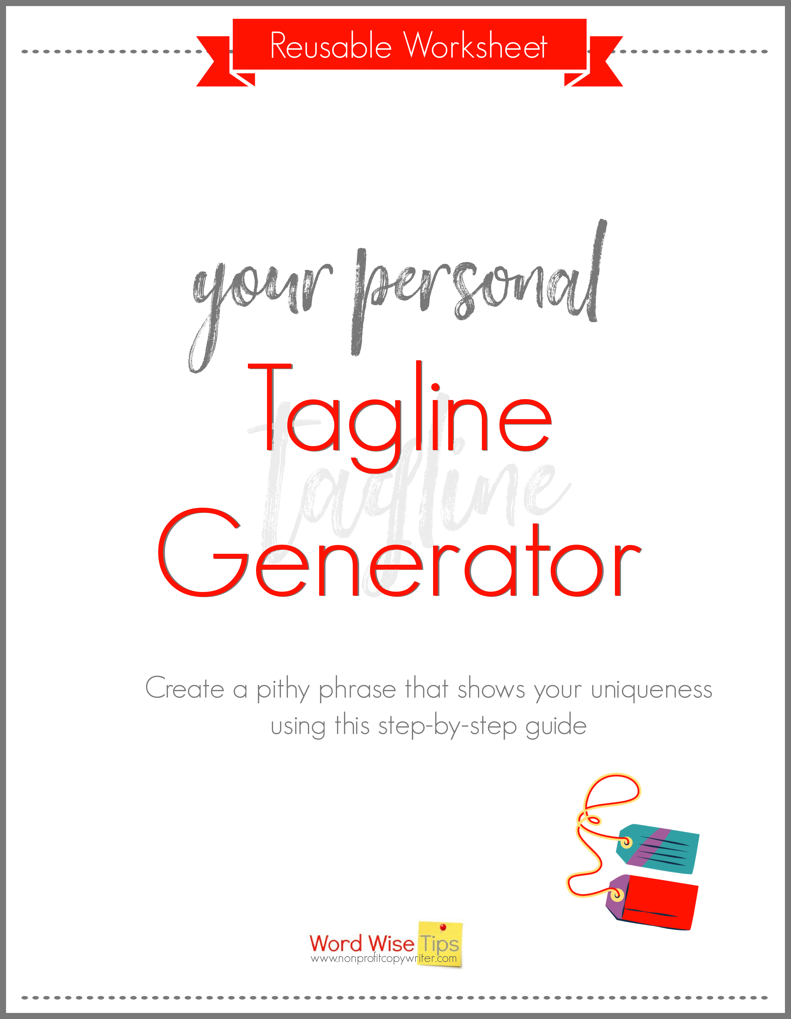 Your personal tagline generator worksheet with Word Wise at Nonprofit Copywriter #Blogging #WritingTips