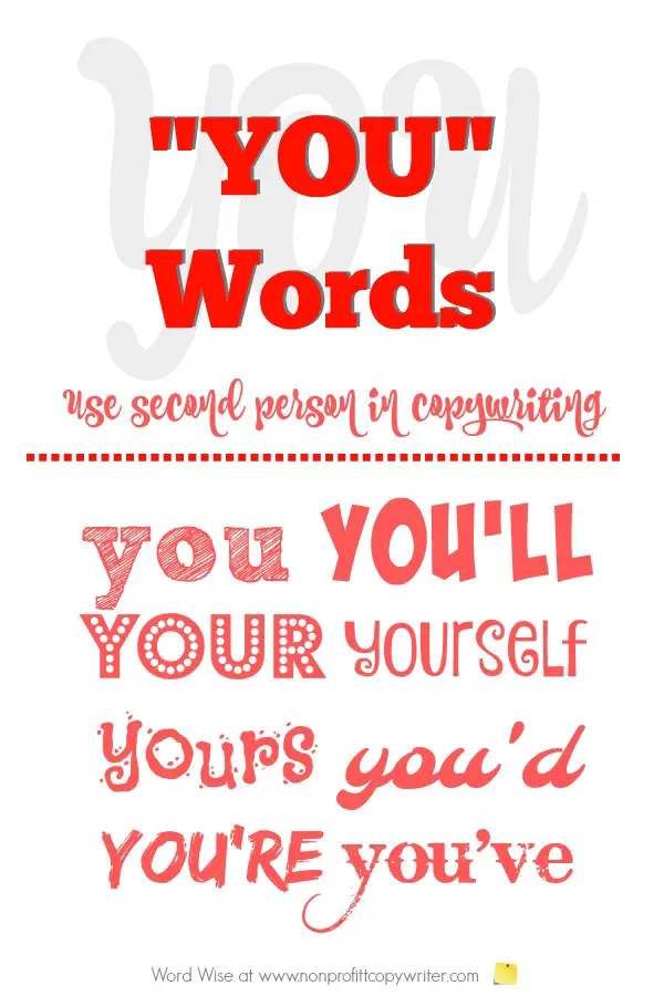 Use "you" words in #copywriting to have a conversation with your reader. With Word Wise at Nonprofit Copywriter