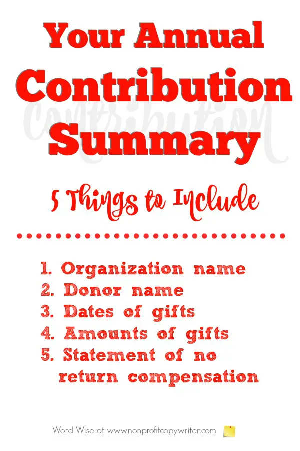 Annual contribution summary letter - 5 pieces of information you need to be sure you include. Word Wise at Nonprofit Copywriter