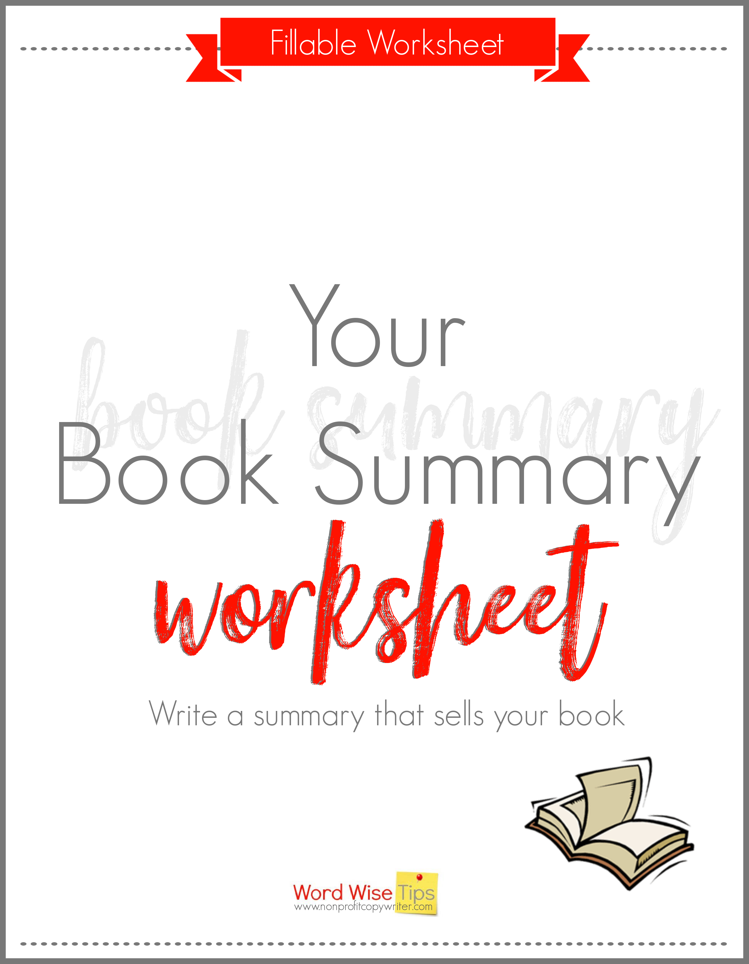 Book Summary Worksheet with Word Wise at Nonprofit Copywriter #WritingTips #WriteABook #eBooks