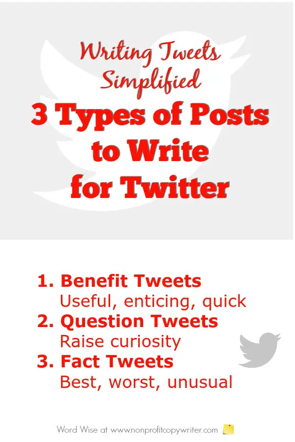 Tips for writing 3 types of Twitter posts with Word Wise at Nonprofit Copywriter