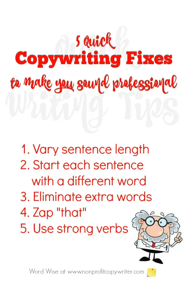 5 quick copywriting fixes: use these easy, practical tips to shorten your learning curve with Word Wise at Nonprofit Copywriter #WritingTips