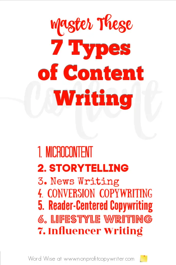7 different types of content writing with Word Wise at Nonprofit Copywriter #FreelanceWriting #Copywriting #ContentWriting