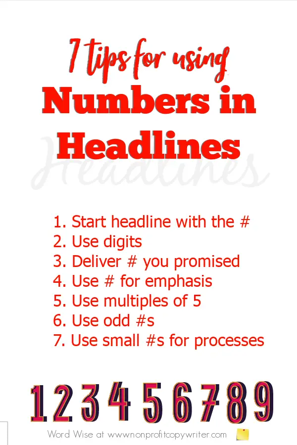 7 tips for using numbers in headlines with Word Wise at Nonprofit Copywriter #WritingTips #FreelanceWriting #ContentWriting