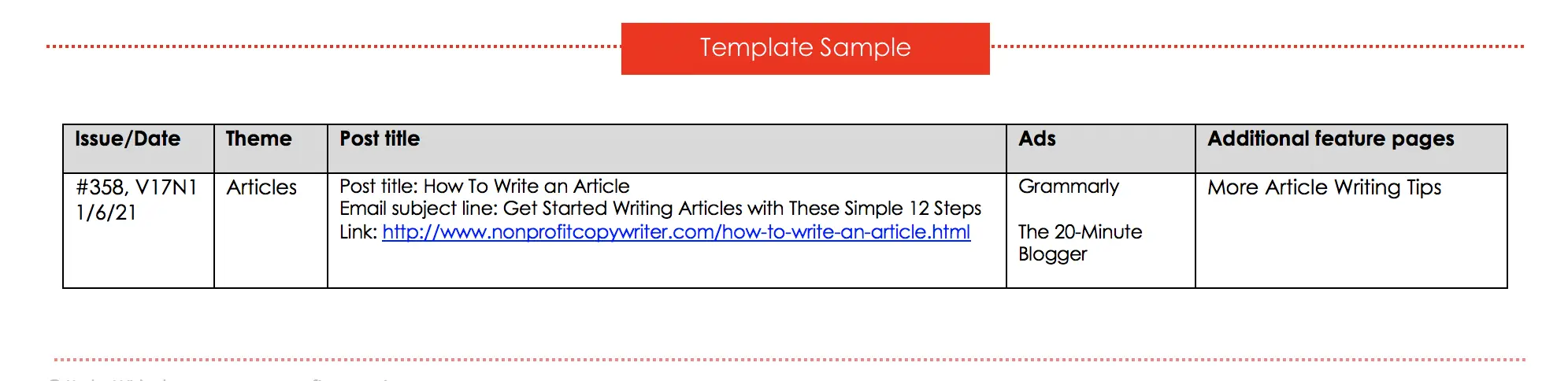 Simple content calendar sample with Word Wise at Nonprofit COpywriter #WritingTips #WritinResources