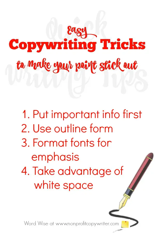 Use these easy copywriting tricks to make your point stick out with Word Wise at Nonprofit Copywriter #WritingTips #Freelancing #ContentWriting