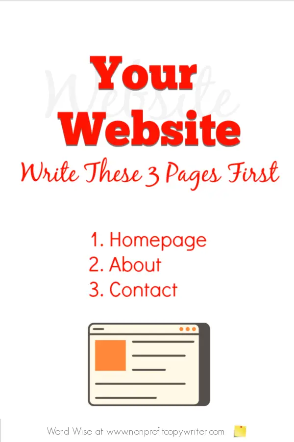 Writing websites: write these 3 pages first with Word Wise at Nonprofit Copywriter #WebWriting #FreelanceWriting #WritingTips